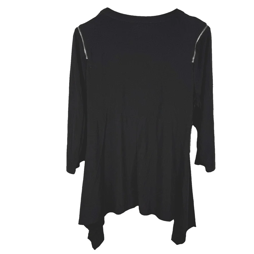 CHAUS NY BLACK ZIPPERED SHOULDERS TUNIC BLOUSE‎ SZ XL CAREER ACADEMIA